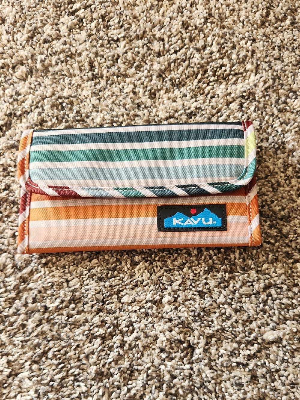 Kavu Kids Striped Wallet - Orange, Teal & Green Accent